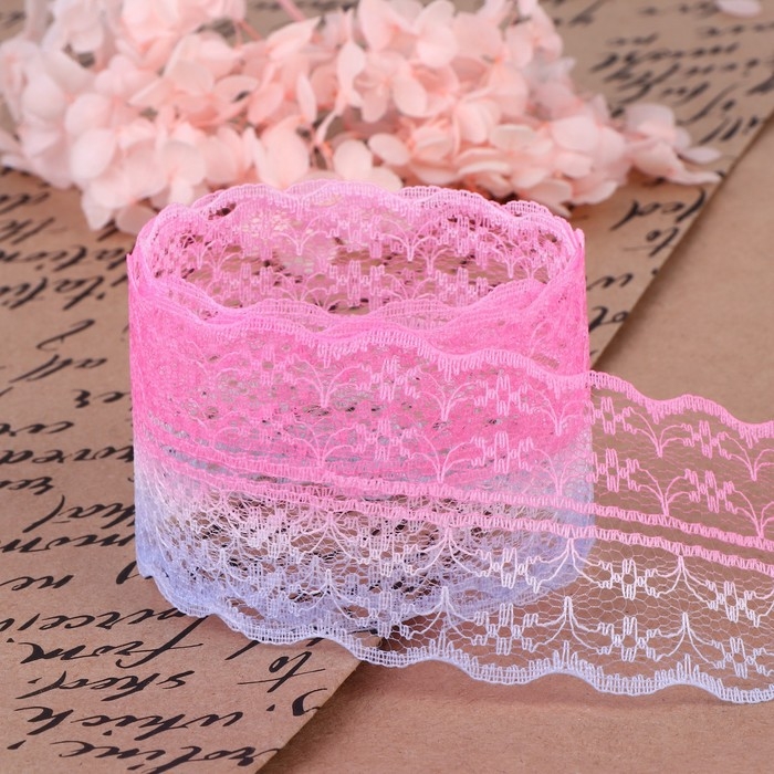 Кружево капроновое &laquo;Градиент&raquo;, 45 мм &times; 10 &plusmn; 1 м, цвет розовый/сиреневый №3
