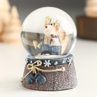 Сувенир полистоун водяной шар "Лосик с золотыми рожками в сине-сером" МИКС 4,5х4,5х6,2 см