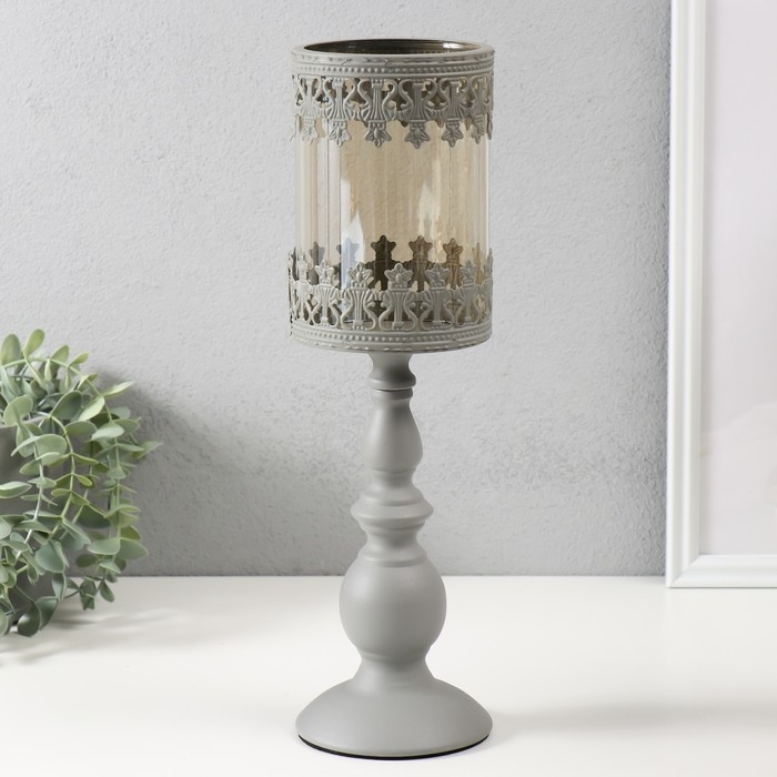 Подсвечник металл на 1 свечу d=10 см Подсвечник металл на 1 свечу d=10 см "Мортен" серый 11х11х36,5 см