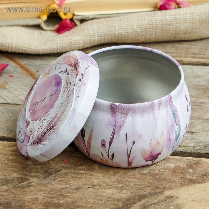 Шкатулка металл круг Шкатулка металл круг "Пёрышки" 5х7х7 см