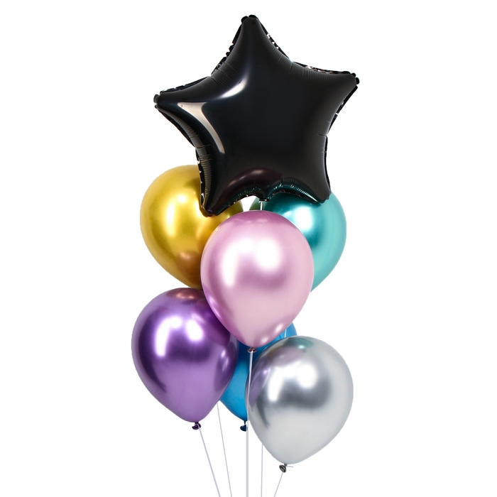 Букет из воздушных шаров &laquo;Звезда&raquo; МИКС хром, набор 7 шт.