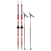 Комплект лыжный: пластиковые лыжи 170 см с насечкой, стеклопластиковые палки 130 см, крепления NN75 мм, цвета МИКС