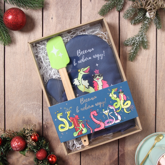 Набор подарочный Доляна "Веселья": варежка-прихватка, лопатка силикон