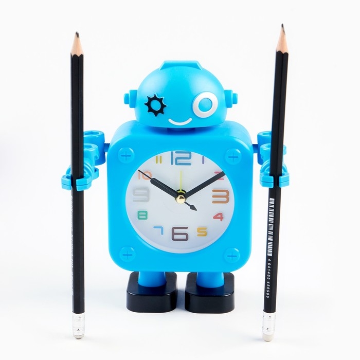 Часы - будильник настольные "Робот" с органайзером, дискретный ход, d-6.5 см, 12 х 15 см, АА
