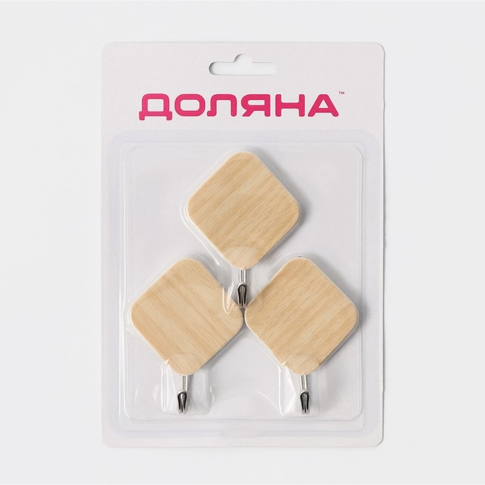 Крючки самоклеящиеся Доляна &laquo;Ромб&raquo;, 3 шт, цвет светлое дерево