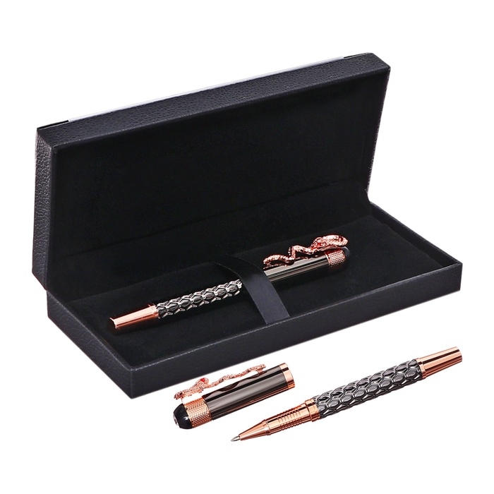 Ручка подарочная роллер в кожзам футляре Змея корпус золото/бронза Ручка подарочная роллер в кожзам футляре Змея корпус золото/бронза