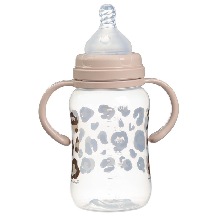 Бутылочка для кормления, широкое горло, средний поток от 3 мес., 270 мл., &laquo;Леопард&raquo;, M&B