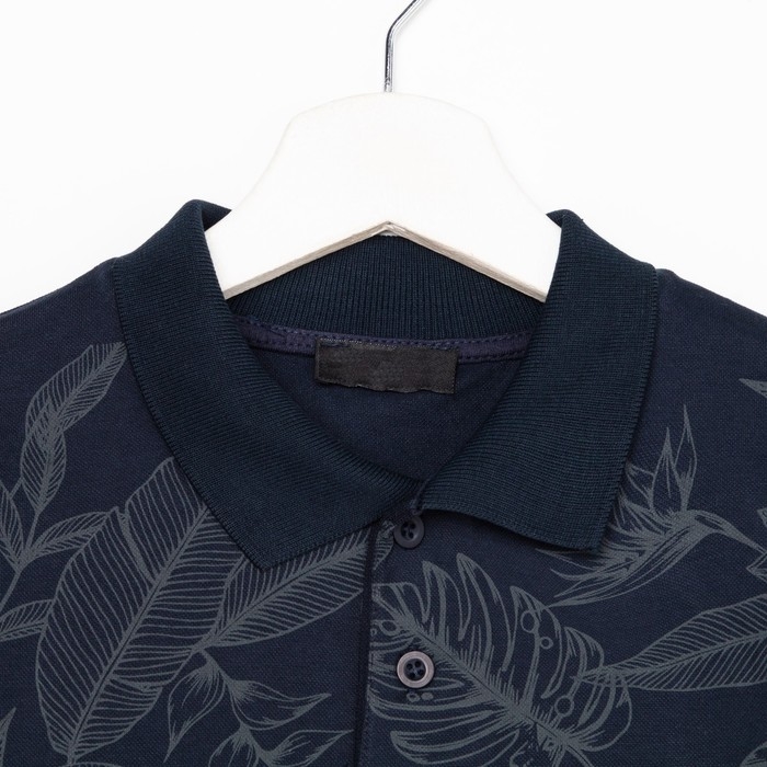 Футболка поло для мальчика, цвет тёмно-синий/принт микс, рост 140 см