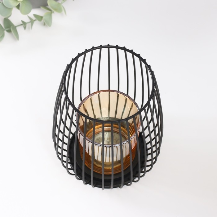 Подсвечник металл, стекло на 1 свечу Подсвечник металл, стекло на 1 свечу "Корзина с закруглёнными углами" чёрный 15х12,5х12,5 см 54140