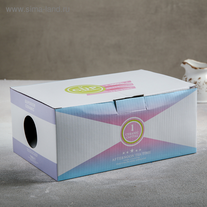 Чайная пара керамическая &laquo;Листочек&raquo;, 3 предмета: чашка 320 мл, блюдце 25,5&times;16 см, ложка, цвет серый