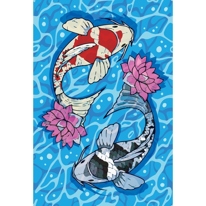 Алмазная мозаика с полным заполнением на холсте &laquo;Карпы&raquo;&lrm;, 20 х 30 см