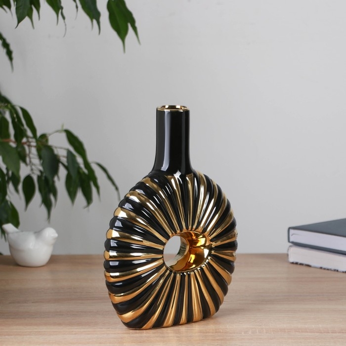 Ваза керамика настольная Ваза керамика настольная "Кейдн" полосы, 24,5 см, чёрный
