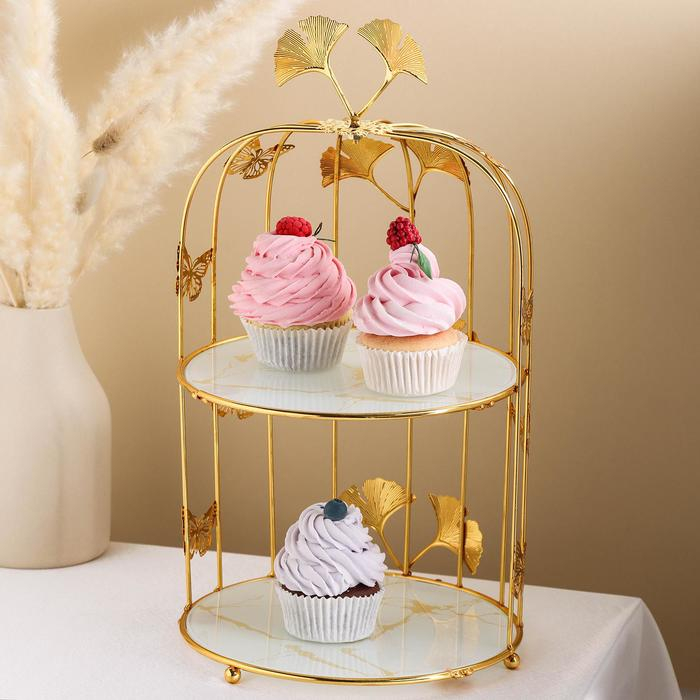 Этажёрка - фруктовница круглая, 2 яруса, «Мрамор», d=21 см, цвет металла золотой Этажёрка - фруктовница круглая, 2 яруса, «Мрамор», d=21 см, цвет металла золотой