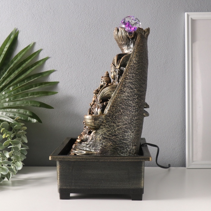 Фонтан настольный от сети, подсветка "Парвати, Шива, Ганеша у водопада" 21х28х40 см