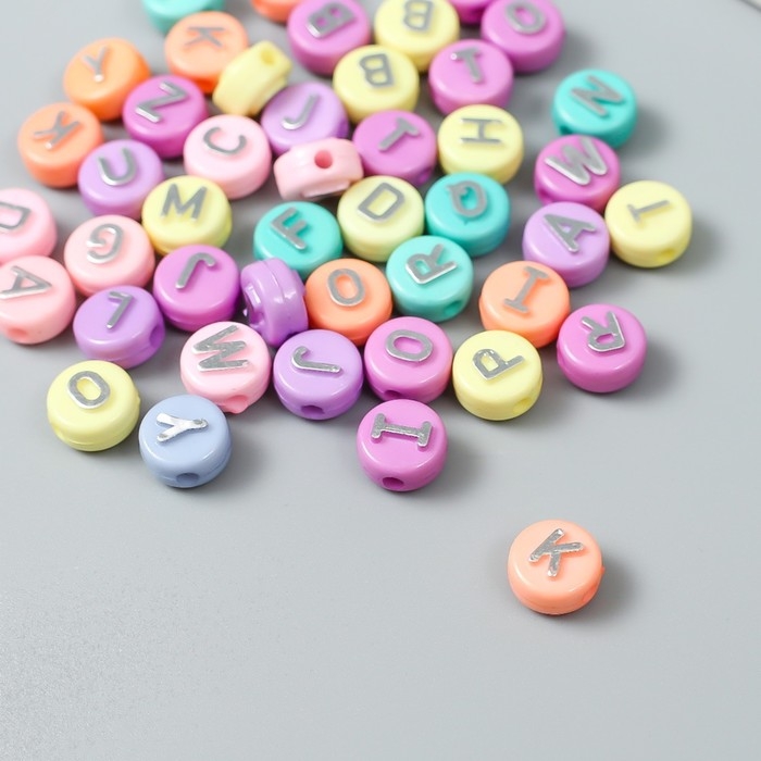 Бусины для творчества пластик "Английские буквы серебро" разноцвет набор 15 гр 0,6х1х1 см