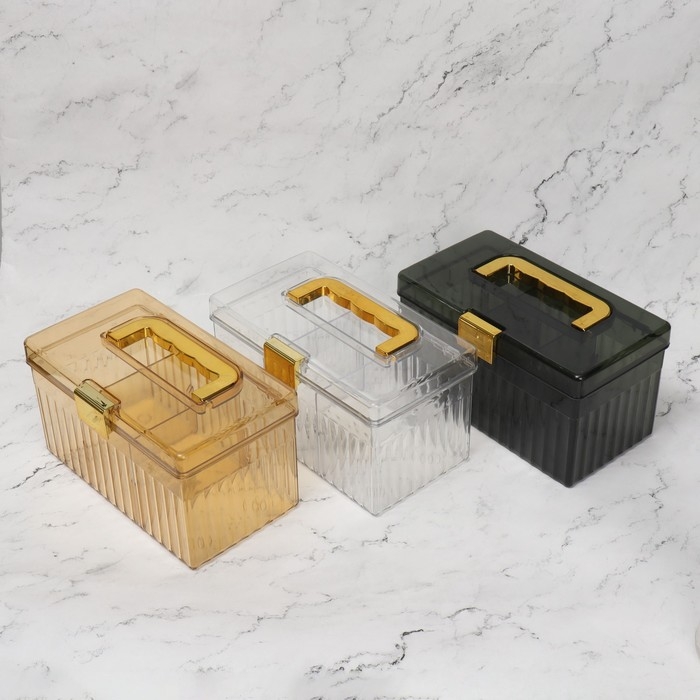 Органайзер для хранения косметических принадлежностей &laquo;LIGHT&raquo;, сундук с крышкой, съёмные перегородки, 21,5 &times; 12 &times; 12 см, цвет МИКС