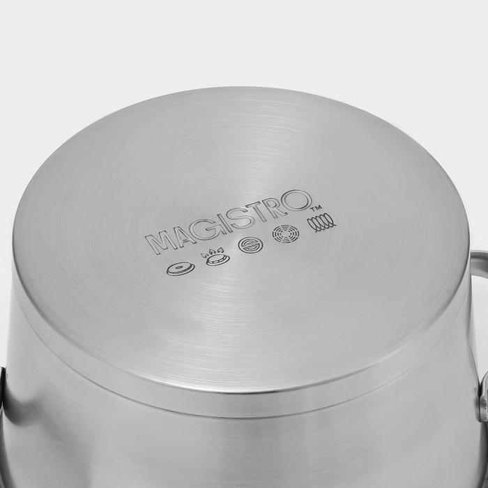 Кастрюля из нержавеющей стали Magistro HiTech Steel, 4 л, d=22 см, h=13 см, слив для воды, капсульное дно, индукция Кастрюля из нержавеющей стали Magistro HiTech Steel, 4 л, d=22 см, h=13 см, слив для воды, капсульное дно, индукция