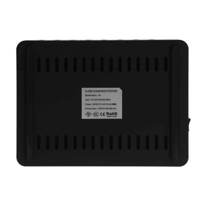 Зарядная станция X6, 8 USB, 2.4 А, 96 W, с раздельным хранением устройств, чёрная Зарядная станция X6, 8 USB, 2.4 А, 96 W, с раздельным хранением устройств, чёрная