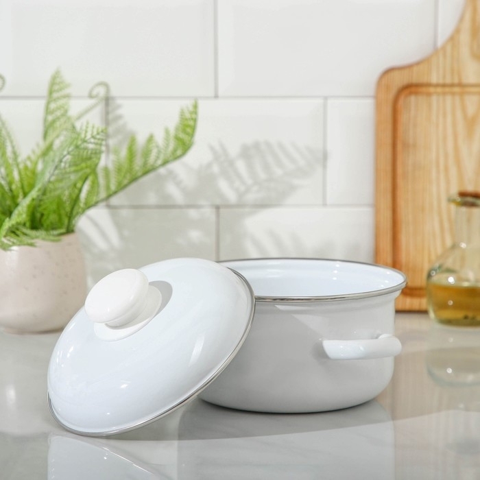 Кастрюля эмалированная, 1,5 л, d=16 см, h=9,5 см, цвет белый Кастрюля эмалированная, 1,5 л, d=16 см, h=9,5 см, цвет белый