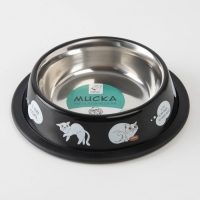 Миска металлическая для кошки с нескользящим основанием &laquo;Я хочу кушать&raquo;, 235 мл, 15х3.5 см