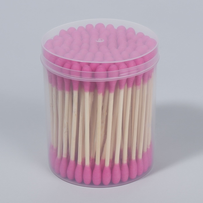 Ватные палочки на деревянной основе, 7 см, 112 шт, в пластиковом органайзере, цвет розовый