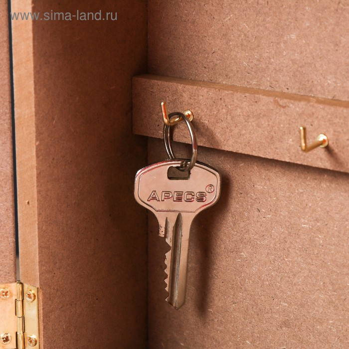 Ключница дерево 6 крючков с ящиком "Пальмовый лист и греческий узор" 29,5х21х8 см