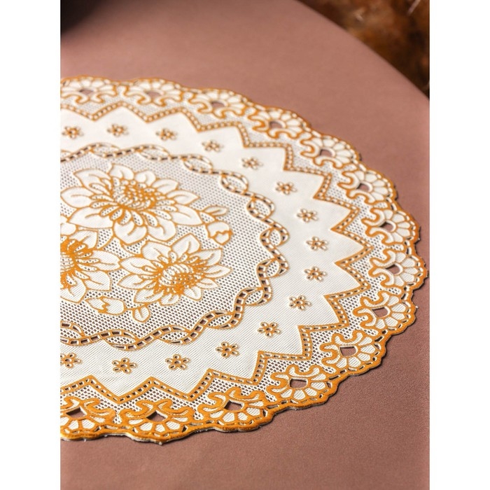 Салфетка сервировочная на стол «Букет», ажурная, d=30 см, цвет золото Салфетка сервировочная на стол «Букет», ажурная, d=30 см, цвет золото