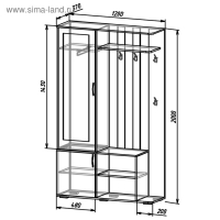 Прихожая 1200 &times; 370 &times; 2000, Ясень шимо темный/Ясень шимо светлый