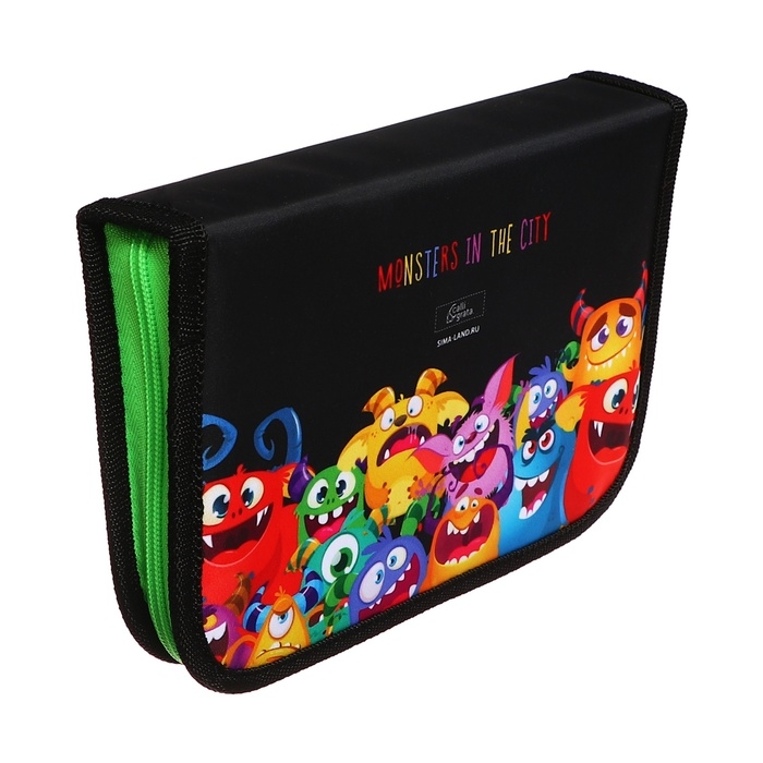 Пенал 3 секции, вкладка внутри, 140 х 210 х 40 мм, тканевый, Calligrata TOP Block Пенал 3 секции, вкладка внутри, 140 х 210 х 40 мм, тканевый, Calligrata TOP Block "Монстрики"