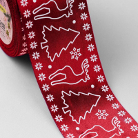 Лента атласная &laquo;Олени&raquo;, 50 мм, 23 &plusmn; 1 м, цвет красный №33