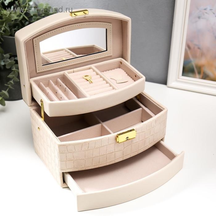 Шкатулка кожзам для украшений Шкатулка кожзам для украшений "Сливки. Глянец и питон" 13х21,5х15 см
