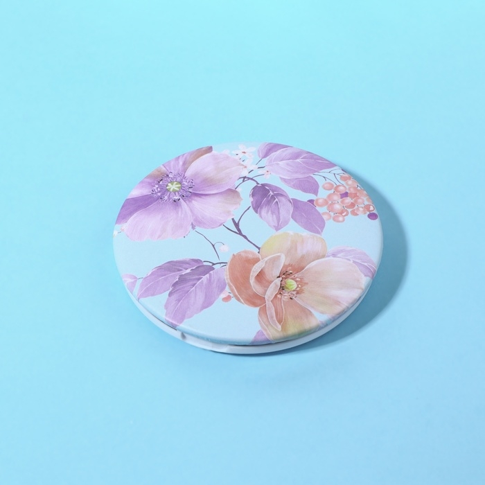 Зеркало складное &laquo;Цветы&raquo;, d = 7,5 см, цвет фиолетовый