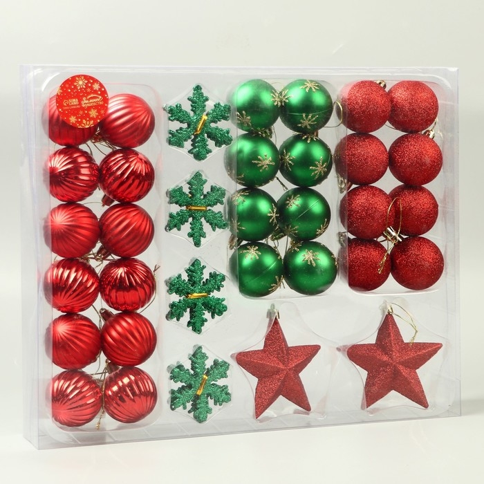 Набор украшений пластик 46 шт Набор украшений пластик 46 шт "Забава ассорти" красный зелёный