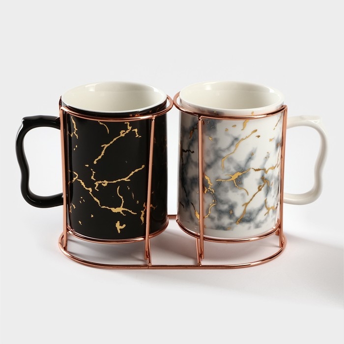 Набор кружек керамических на металлической подставке &laquo;Мрамор&raquo;, 2 предмета: 380 мл