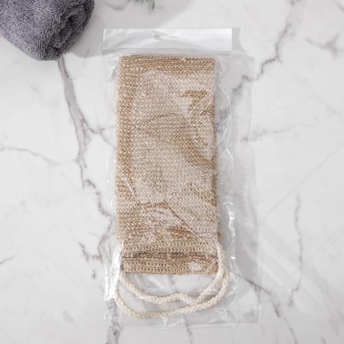Мочалка-лента для тела массажная Доляна, 53×10 см, конопля, бежевая Мочалка-лента для тела массажная Доляна, 53×10 см, конопля, бежевая