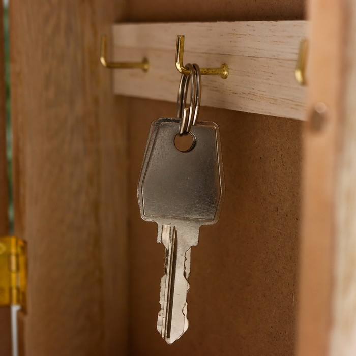 Ключница дерево 6 крючков "Белые пальмовые листья" 25,5х20,5х6,5 см   МИКС