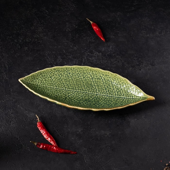 Блюдо керамическое сервировочное «Дендрарий», 26×10,5×1,5 см, цвет зелёный Блюдо керамическое сервировочное «Дендрарий», 26×10,5×1,5 см, цвет зелёный