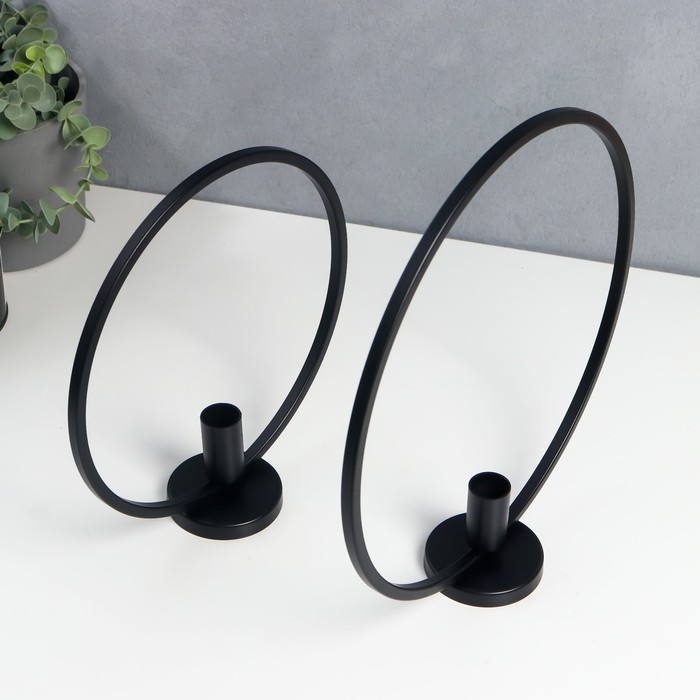 Подсвечник металл Подсвечник металл "Лофт. Круги" чёрный набор 2 шт 23х23х7 29х29х7 см