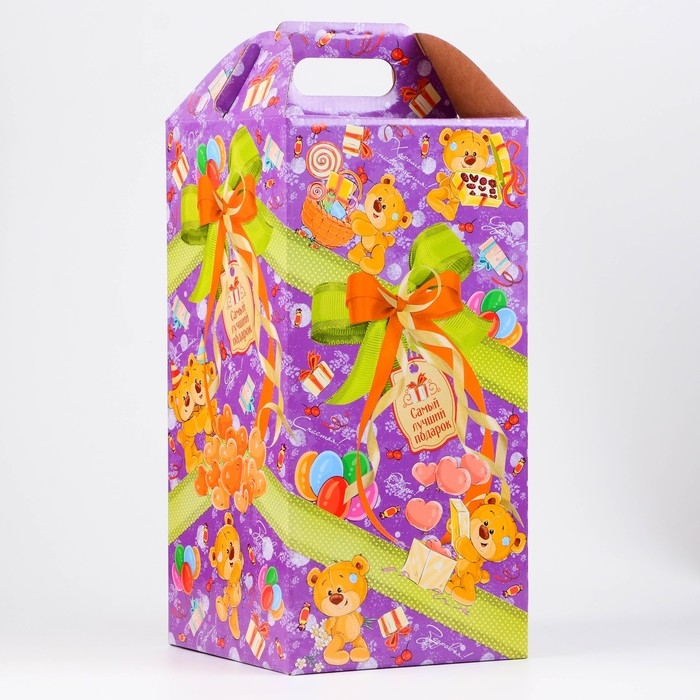 Новый год. Коробка подарочная новогодняя Ларец "Подарок" 16,2 х 37,7 х 16 см.