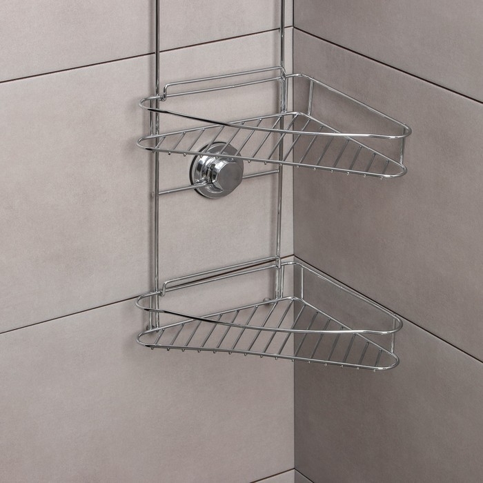 Полка угловая 3-х ярусная Accoona, A11473-3, 20×30×57 см, на вакуумных присосках, цвет хром Полка угловая 3-х ярусная Accoona, A11473-3, 20×30×57 см, на вакуумных присосках, цвет хром