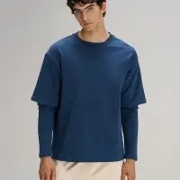 Футболка оверсайз с двойным рукавом Kosmos, темно-синяя, размер XS/S