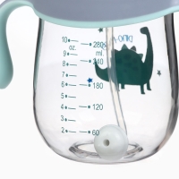 Поильник детский M&B &laquo;Котик&raquo; с трубочкой, от 9 мес., 280 мл., цвет серо-голубой