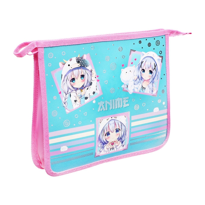 Папка д/тетрадей А5 молния сверху пластик 205*240 ПТ 73-12 дев Аниме аватарки фольга 72721