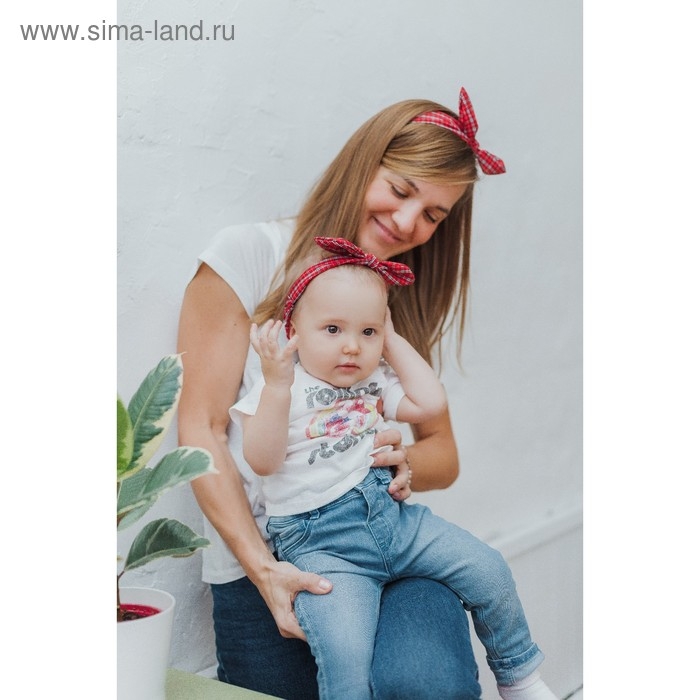Повязка на голову для мамы и дочки &laquo;Набор для фотосессии: клеточка&raquo;, 2 шт., цв. красный, M&B