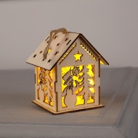 Ёлочная игрушка «Домик со снеговиком», от батареек, свечение тёплое белое Ёлочная игрушка «Домик со снеговиком», от батареек, свечение тёплое белое