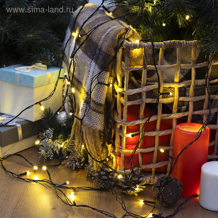 Гирлянда &laquo;Нить&raquo; 5 м, IP20, тёмная нить, 50 LED, свечение тёплое белое, 8 режимов, 220 В