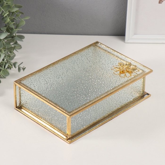 Шкатулка стекло с металлическим каркасом "Лотос" прозрачная рябь 16х24х7 см