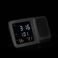 Станция беспроводной зарядки с часами и календарем и подсветкой лого Novem, черная