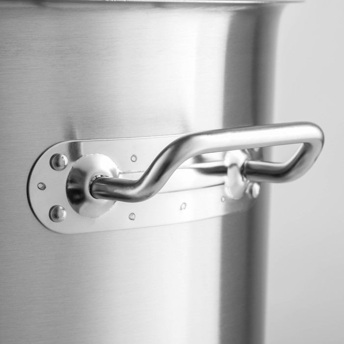 Кастрюля из нержавеющей стали Hanna Kn&ouml;vell HoReCa, 50 л, толщина 0,8 мм, 201 сталь, дно 3,2 мм, металлическая крышка, с теплораспределительным дном, индукция