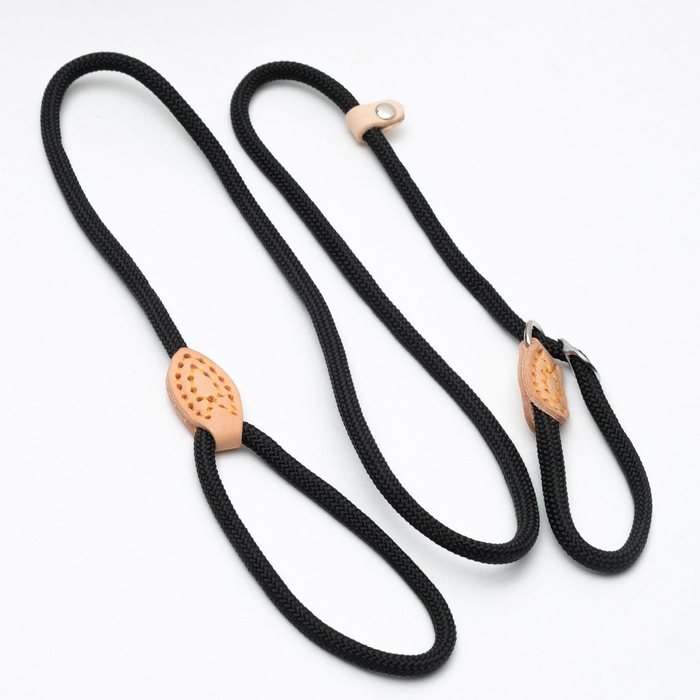 Поводок-удавка 150 см х 6 мм, полиэстер и натуральная кожа, чёрный Поводок-удавка 150 см х 6 мм, полиэстер и натуральная кожа, чёрный